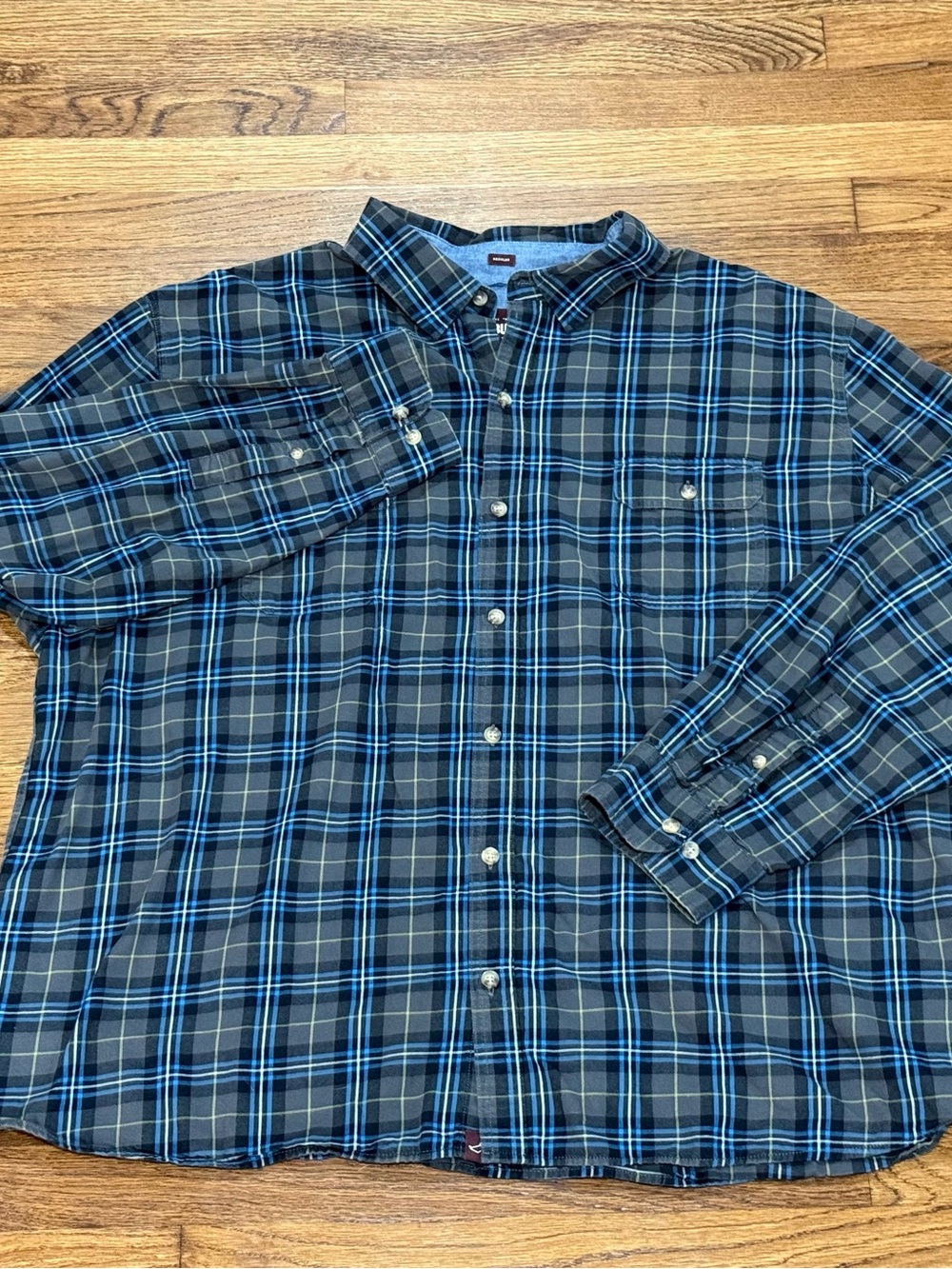 Alesbury Shirt Mens 3XL Blue Gray Plaid Long Sleeve Button Up 100% Cotton
